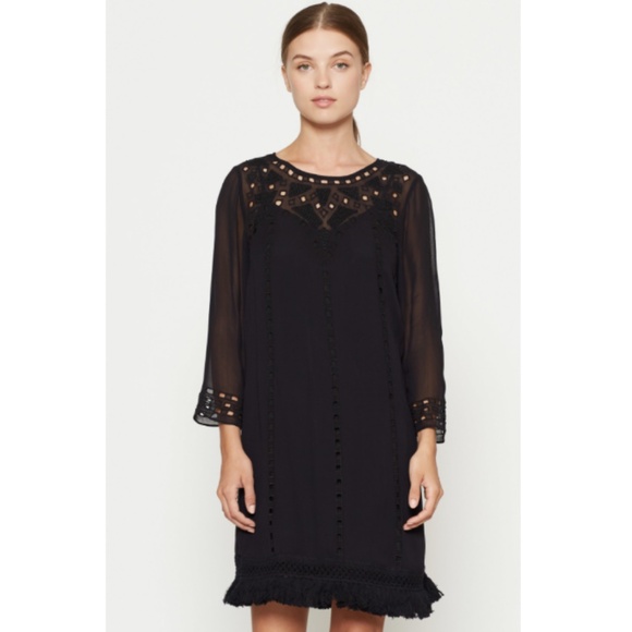 Joie Agatha Laser-Cut Crepe Shift Dress in black caviar - size Small - Picture 1 of 7